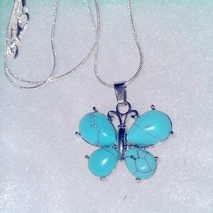 Hippie Boho Natural Turquoise Butterfly 🦋 Silver 18” Neck…